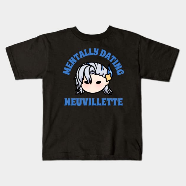 Genshin Impact mentally dating Neuvillette chibi typography | morcaworks Kids T-Shirt by Oricca